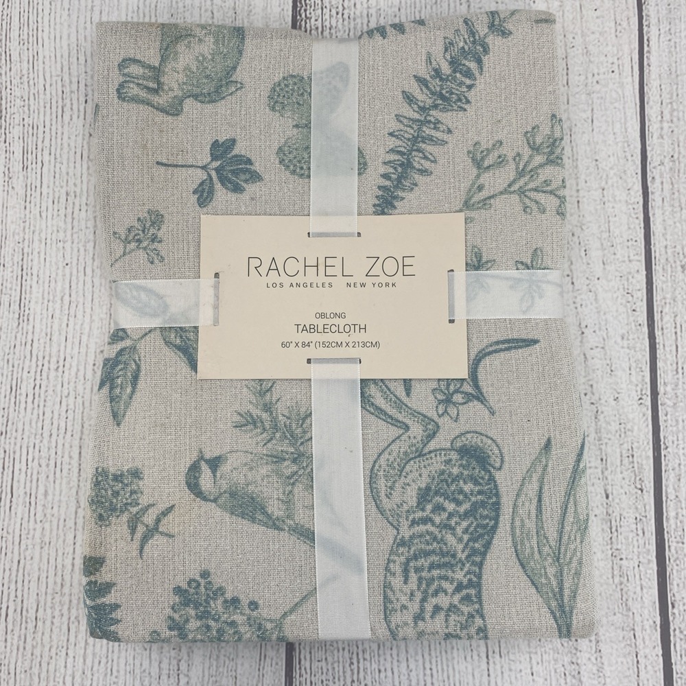 Rachel Zoe Tablecloth 60x84 Ivory Blue Easter Bunny Spring Farmhouse Cottagecore